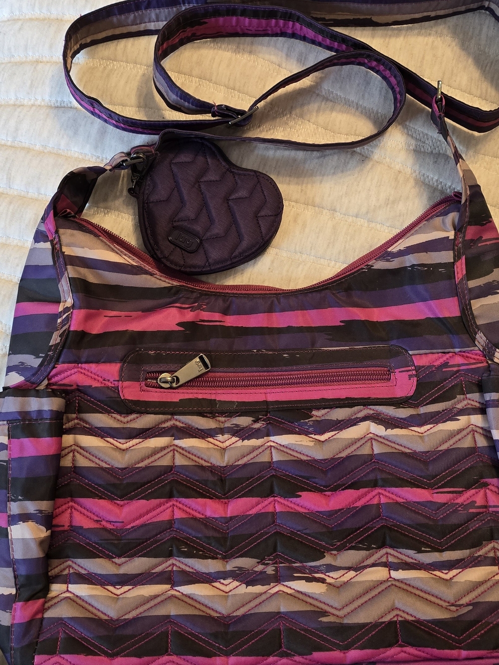 Lug Camper Women’s Quilted Stripe Crossbody Bag in Purple and Pink